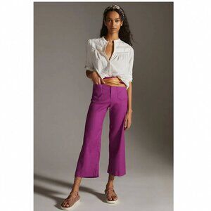 Maeve Colette Linen Blend Crop Wide Leg Pants Magenta